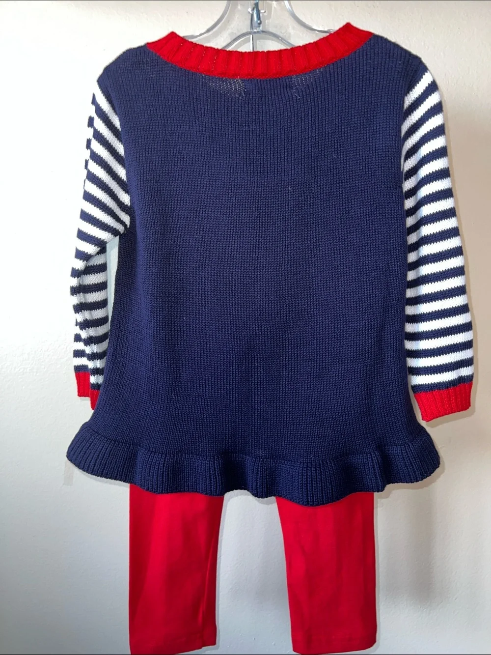 NWT Florence Eiseman Navy Sweater with Red Trim and Green Accent